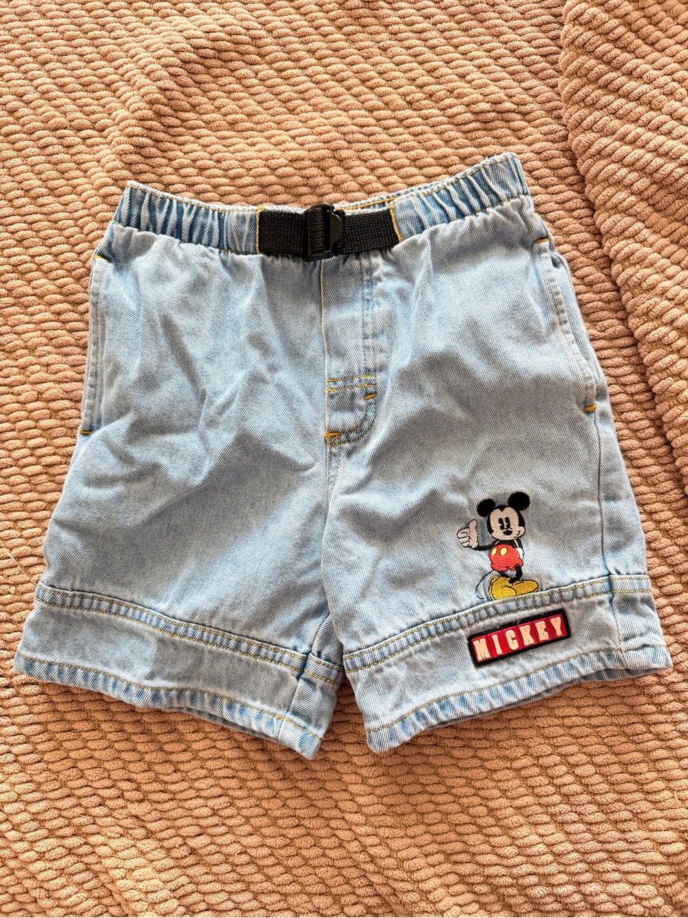 Vintage Mickey Mouse Kids Denim Shorts Disney Embroidered Size 5/6